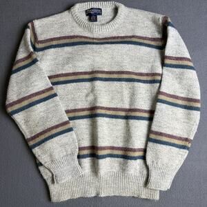 Vintage Jan Sport Wool Sweater Size Large Gray Stripe Preppy 90s Grunge